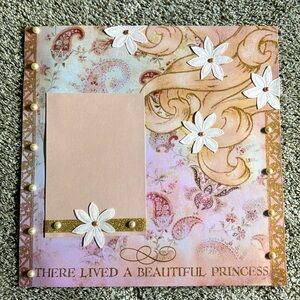 Hand made one of a kind 1/x12 scrapbooking page. Pearl and glitter accent’s.